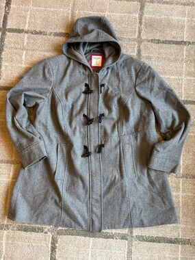 Old Navy Women's Gray Hooded Toggle Coat, Size 2X EUC Wool Blend